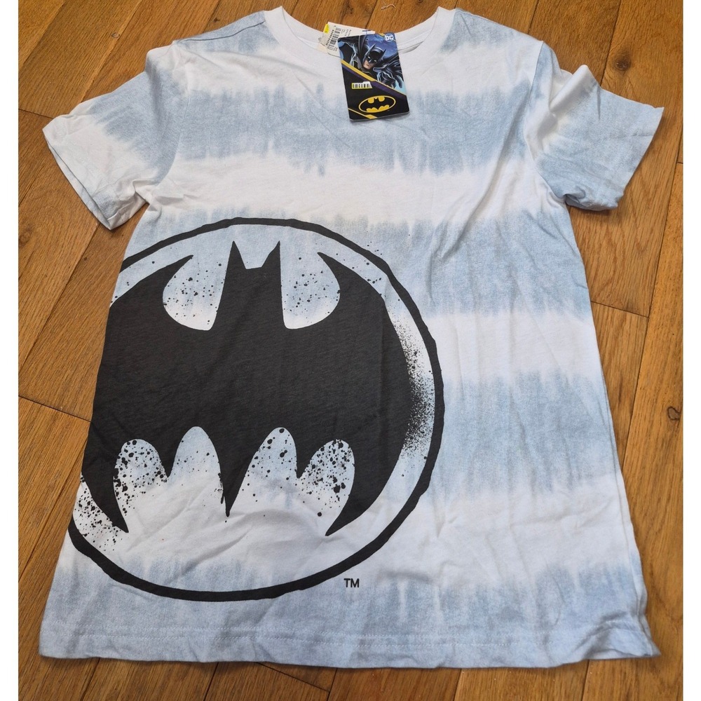 DC Comics Batman Boys Tie Dye Graphic T-Shirt Blue White Size L 12/14 SP2245357B